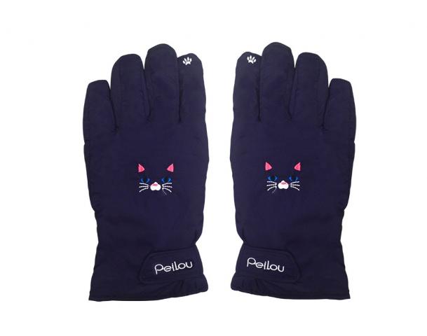 冬品出清價((貓咪/紫色)貝柔 防風防潑水觸控手套(厚地軟層 