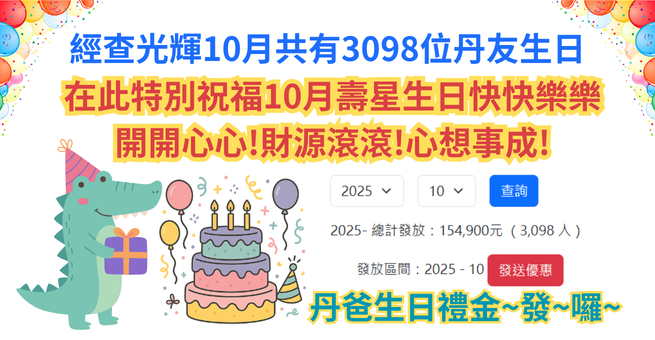 10月的丹友壽星~生日快樂心 丹爸生日禮金發囉