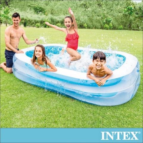特惠省20!【INTEX】長方型藍色透明游泳池(56483N)(柔軟舒 