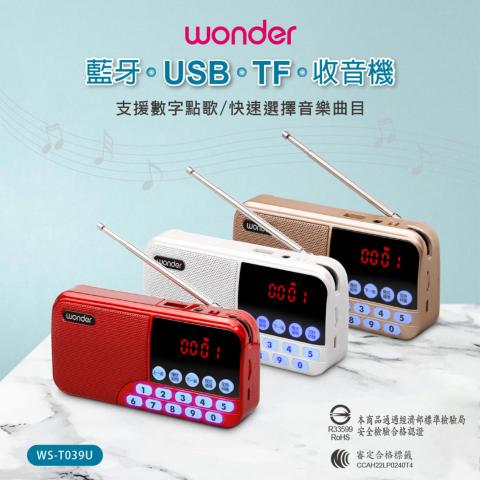 (金色)【Wonder旺德】藍牙/USB/TF收音機 WS-T039U @播放機 