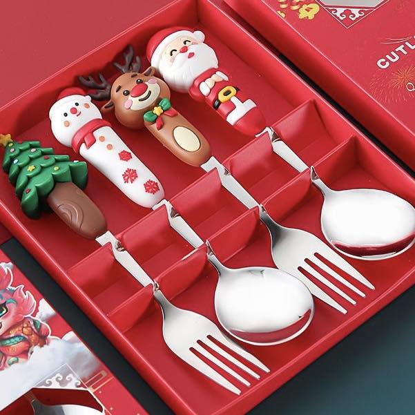 聖誕節禮物推薦｜卡通不鏽鋼水果叉湯匙禮盒組 @餐具