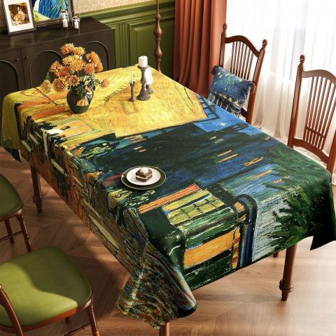 (140*140cm)梵谷油畫桌布 露天咖啡館 桌布不用洗｜餐桌秒 