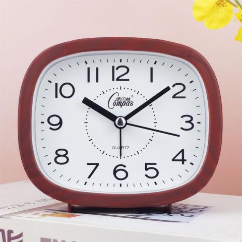(紅木紋)靜音鬧鐘(附電池)