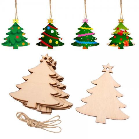 (30入/附掛繩)創意木質聖誕樹彩繪(約7*8.7CM)