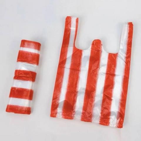 (100入)紅白條紋背心塑膠袋（蔬果專用手提袋)約25*37CM