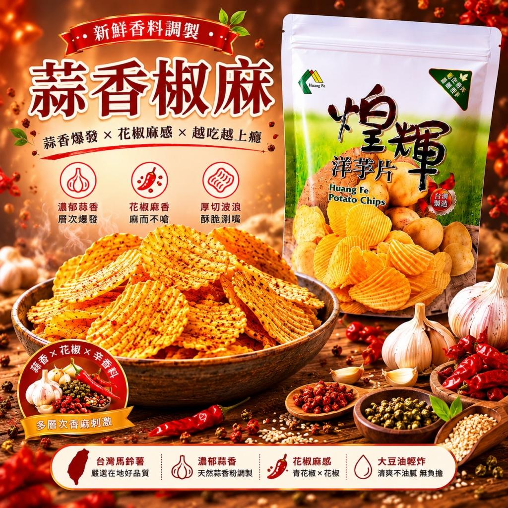 (香蒜椒麻180g/葷/超厚切波浪)【煌輝】100%台灣手工洋芋片 