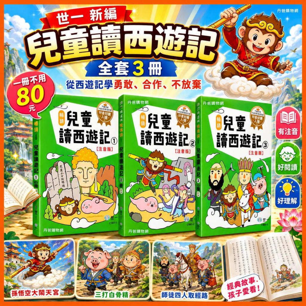 (全套3冊)世一 新編兒童讀西遊記(中國四大名著之一/學習堅 