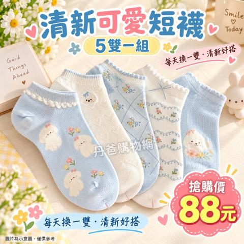 搶購價 (5雙組)藍白系可愛短襪少女襪
